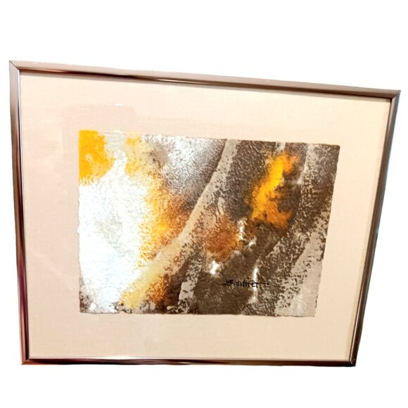 Abstract Mixed Media Painting Brown Yellow Beige By Suzanne Sandifer 8" X 10" - Picture 3 of 14